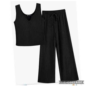 NEW PRETTYGARDEN 2 PC LOUNGEWEAR SET RIBBED TANK & WIDE LEG PANTS